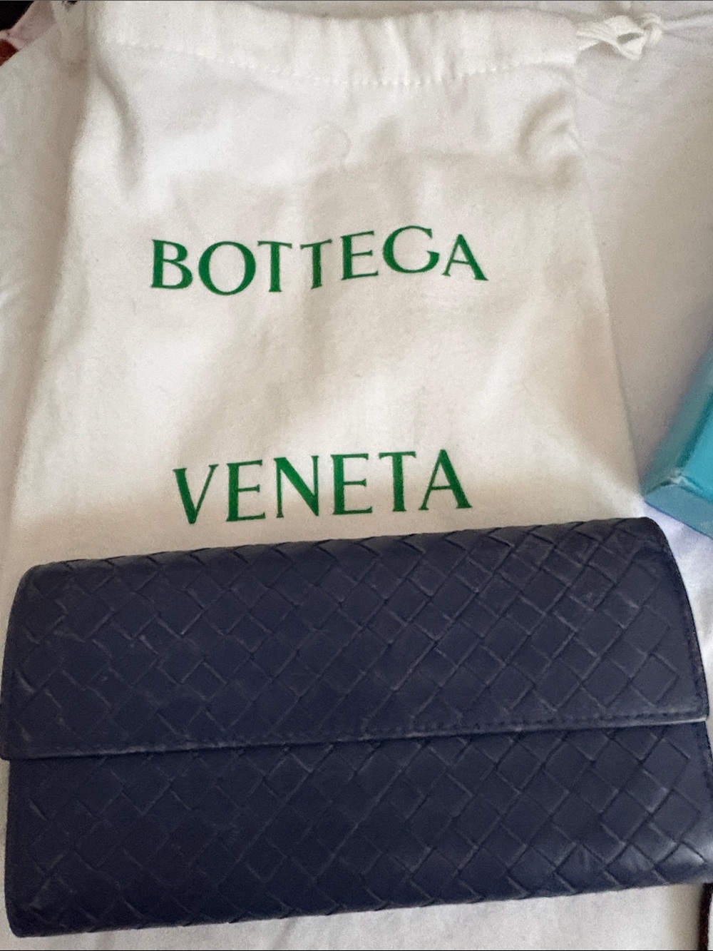 Bottega Veneta Navy Intrecciato Leather Wallet
